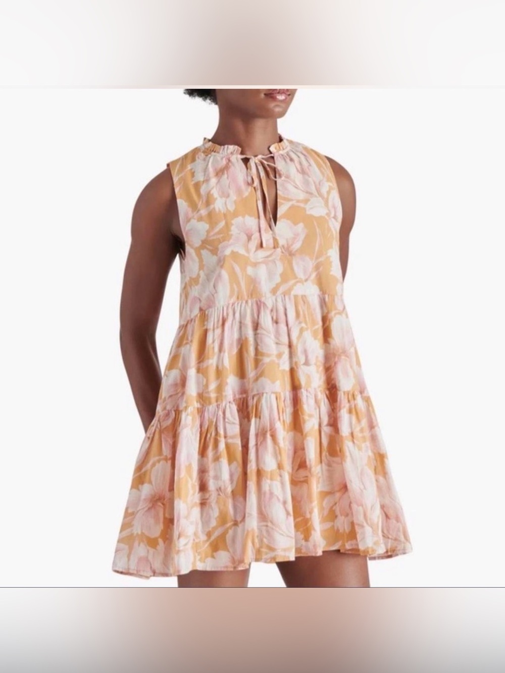 Steve Madden Floral 100% Cotton Tiered Mini Dress XS